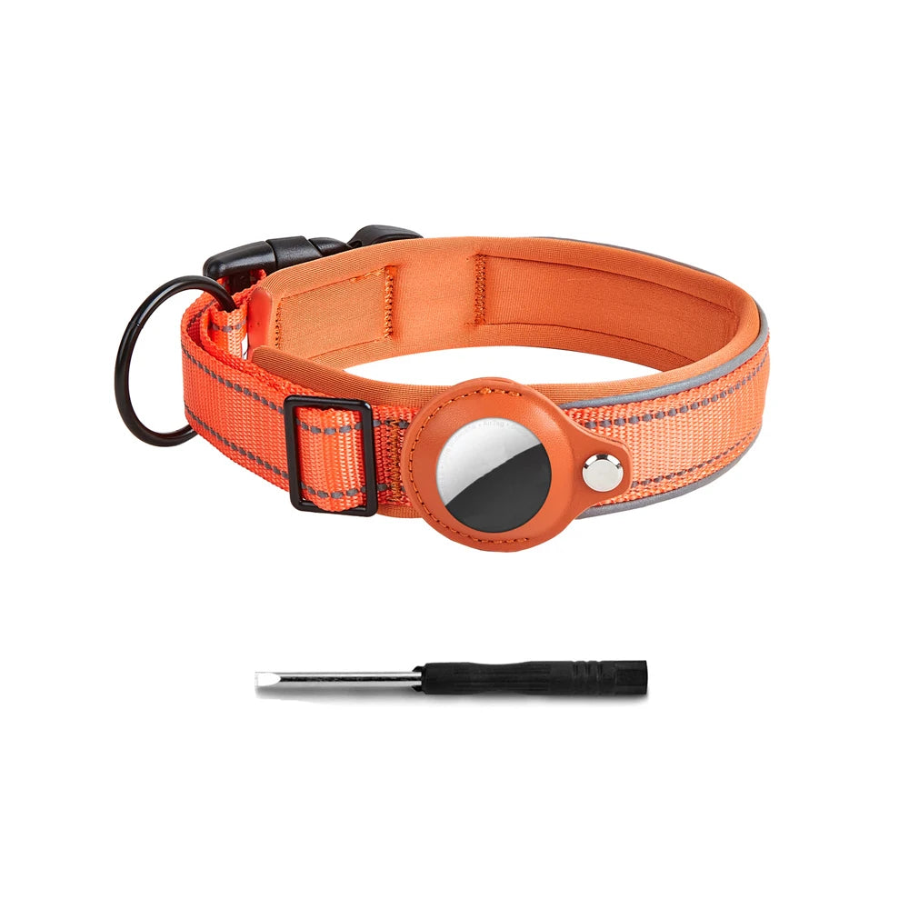 Reflective AirTag Dog Collar – Adjustable Heavy-Duty Collar with Built-In AirTag Holder