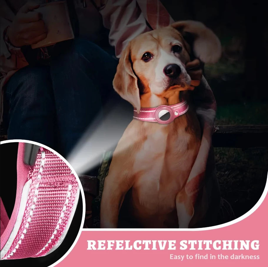 Reflective AirTag Dog Collar – Adjustable Heavy-Duty Collar with Built-In AirTag Holder