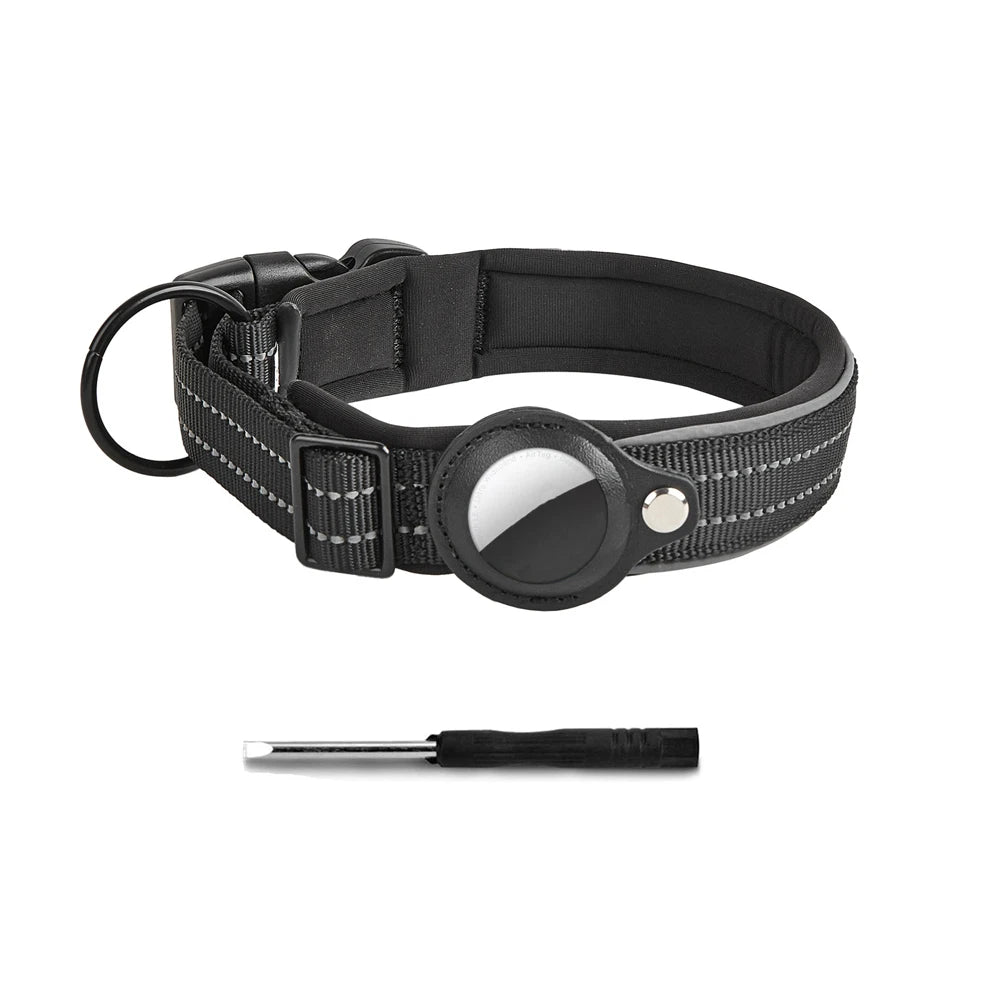 Reflective AirTag Dog Collar – Adjustable Heavy-Duty Collar with Built-In AirTag Holder