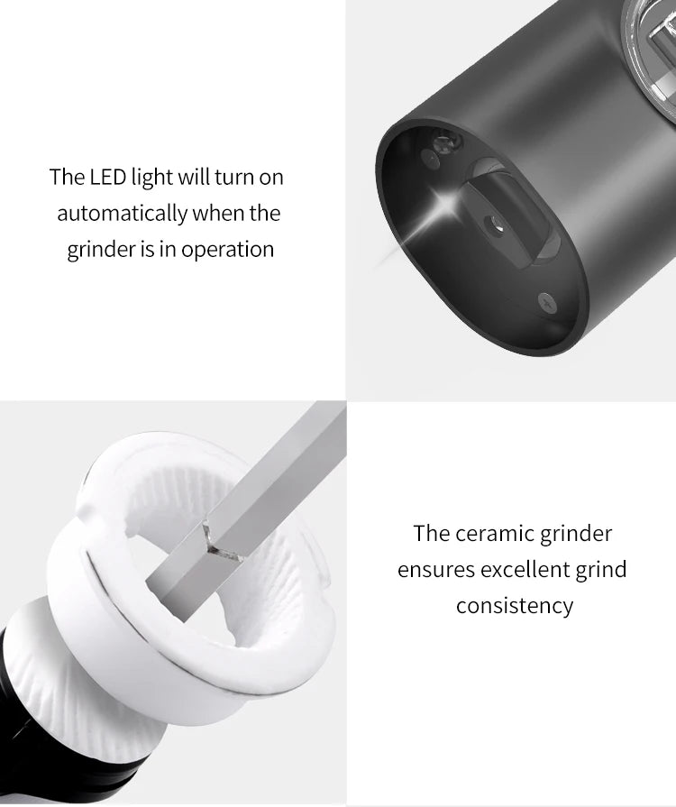 Electric Automatic Pepper and Salt Grinder – Adjustable Coarseness with LED Light