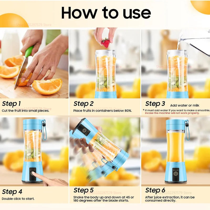 380ml Portable Electric Juicer – USB Rechargeable Mini Smoothie Blender for Travel and Kitchen Use