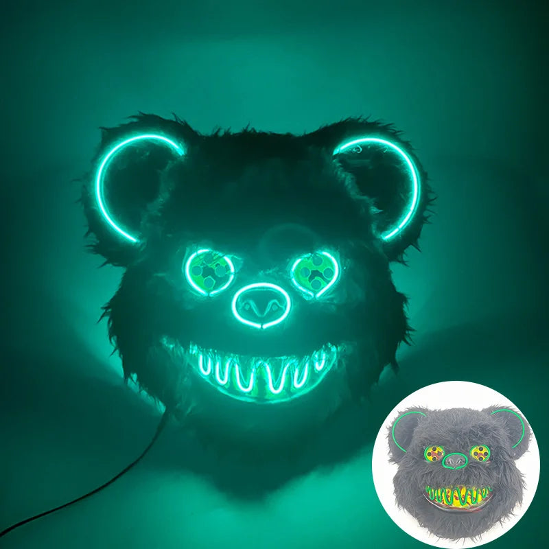 LED Glowing Bloody Bear Mask – Horror Plush Rabbit & Bear Cosplay Mask for Halloween and Festivals