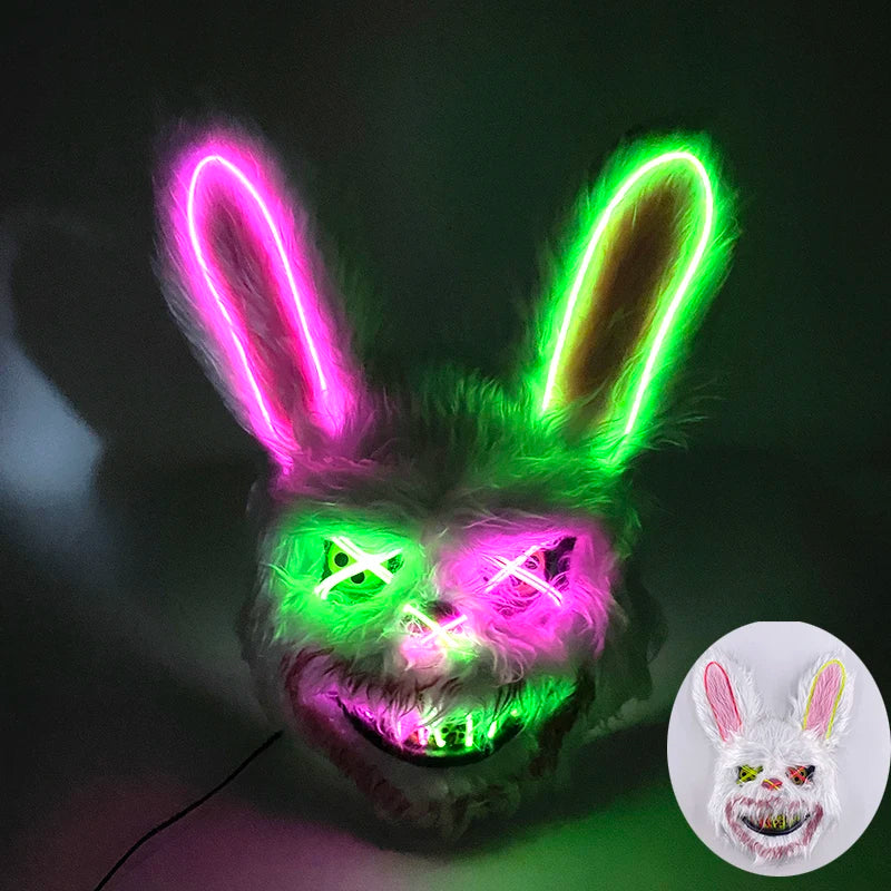 LED Glowing Bloody Bear Mask – Horror Plush Rabbit & Bear Cosplay Mask for Halloween and Festivals