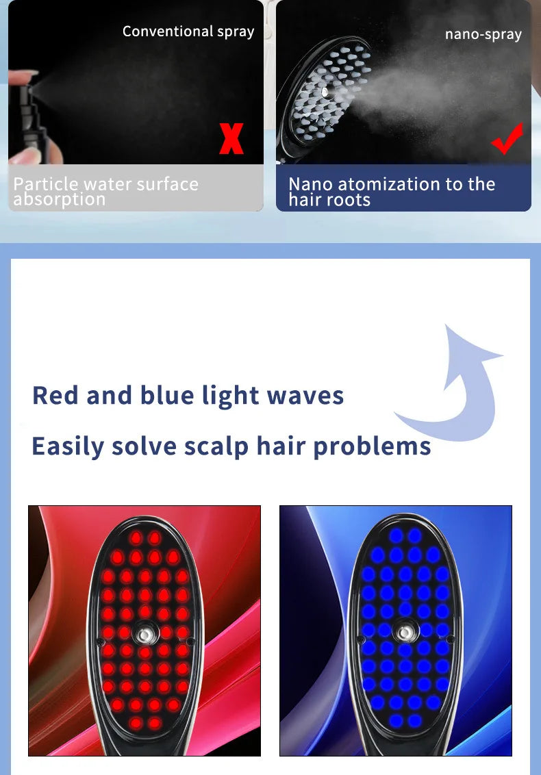 Electric Spray Massage Comb – LED Hair Growth & Scalp Care Vibration Massager Brush