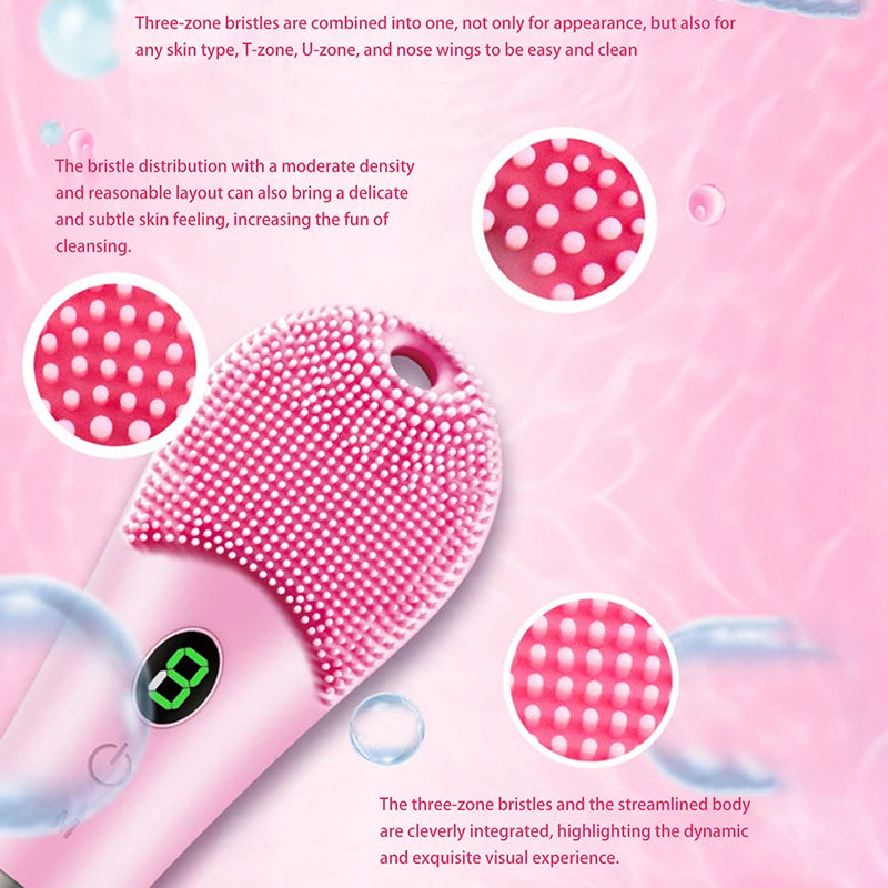 9 Gear Electric Ultrasonic Skin Sonic Scrubber Facial Brush Cleaner High Frequency Vibration Face Silicone Rechargeable