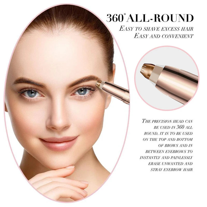 Portable Electric Eyebrow Trimmer – Mini Painless Facial Epilator with LED Light