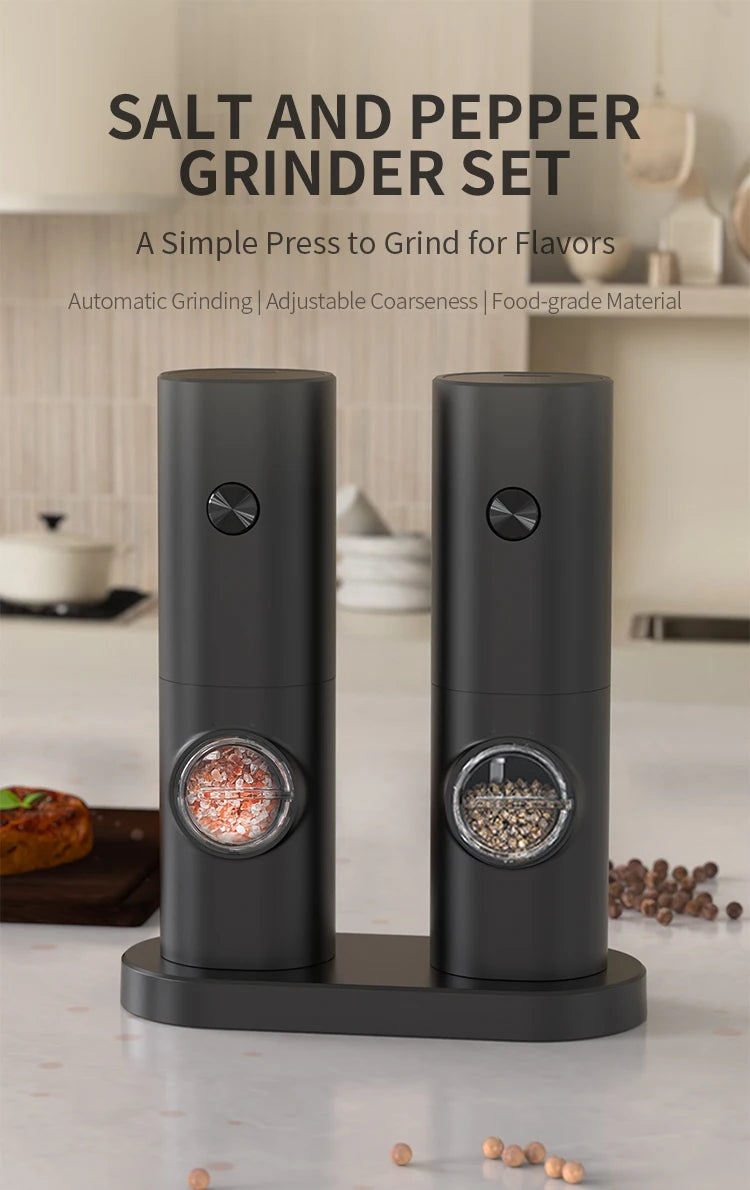 Electric Automatic Pepper and Salt Grinder – Adjustable Coarseness with LED Light