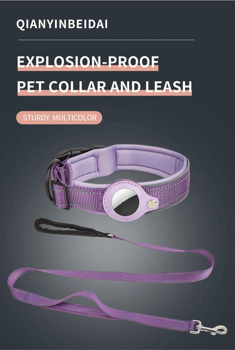Reflective AirTag Dog Collar – Adjustable Heavy-Duty Collar with Built-In AirTag Holder
