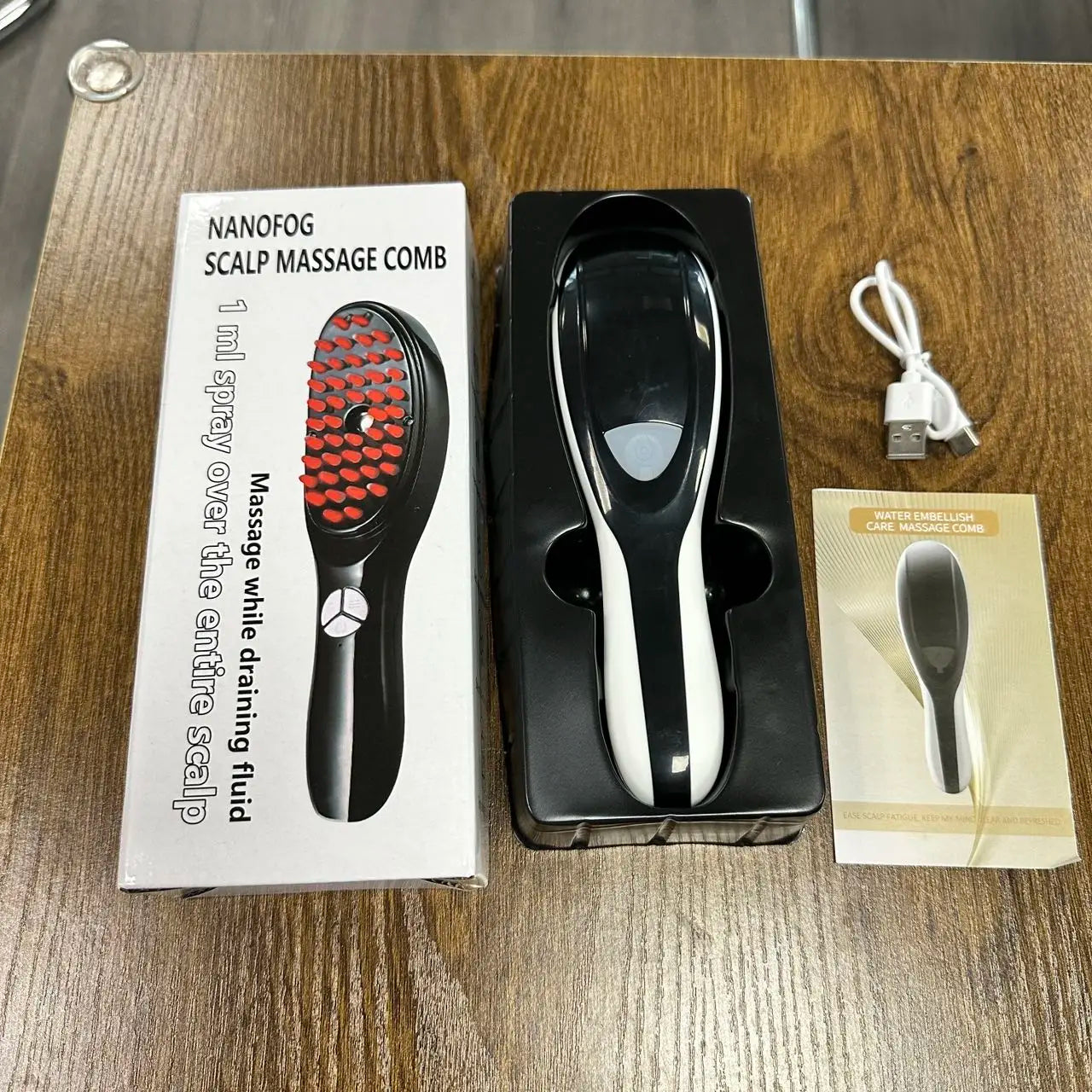 Electric Spray Massage Comb – LED Hair Growth & Scalp Care Vibration Massager Brush