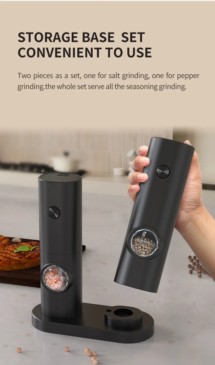 Electric Automatic Pepper and Salt Grinder – Adjustable Coarseness with LED Light