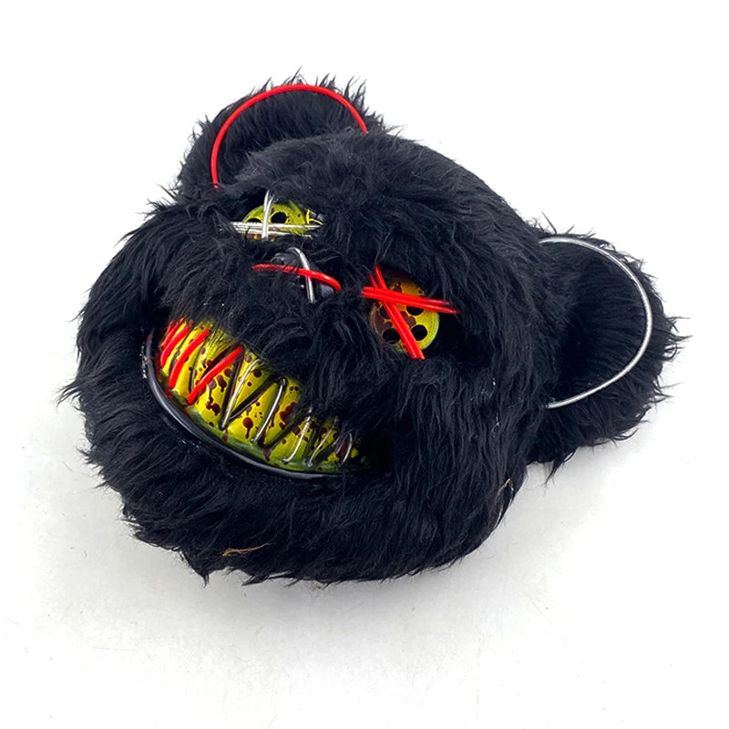 Bloody Plush Black Bear Mask – Full Face Horror Costume for Halloween & Cosplay Events