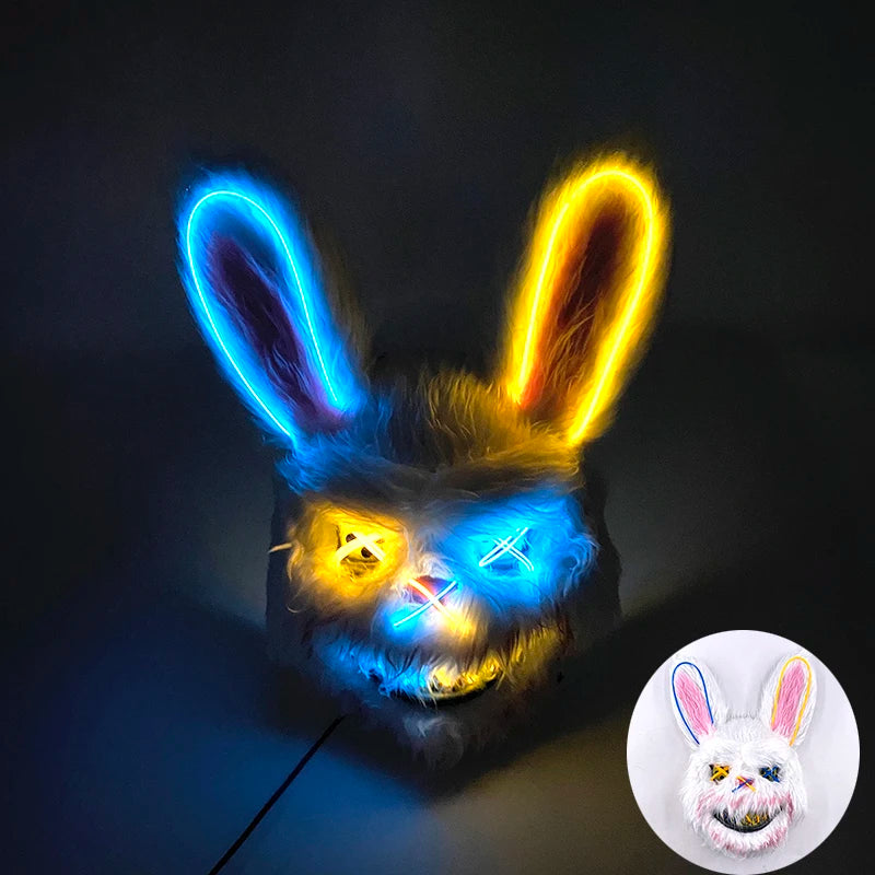 LED Glowing Bloody Bear Mask – Horror Plush Rabbit & Bear Cosplay Mask for Halloween and Festivals