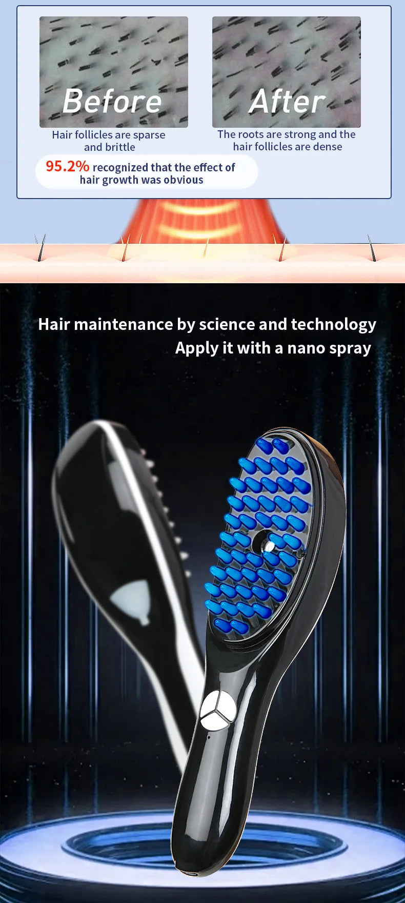 Electric Spray Massage Comb – LED Hair Growth & Scalp Care Vibration Massager Brush