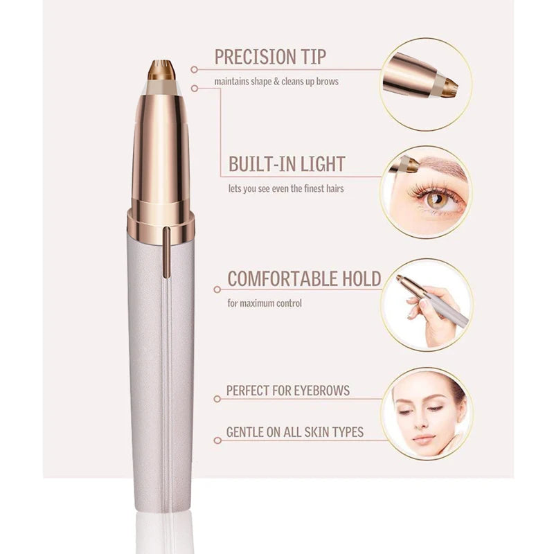 Portable Electric Eyebrow Trimmer – Mini Painless Facial Epilator with LED Light