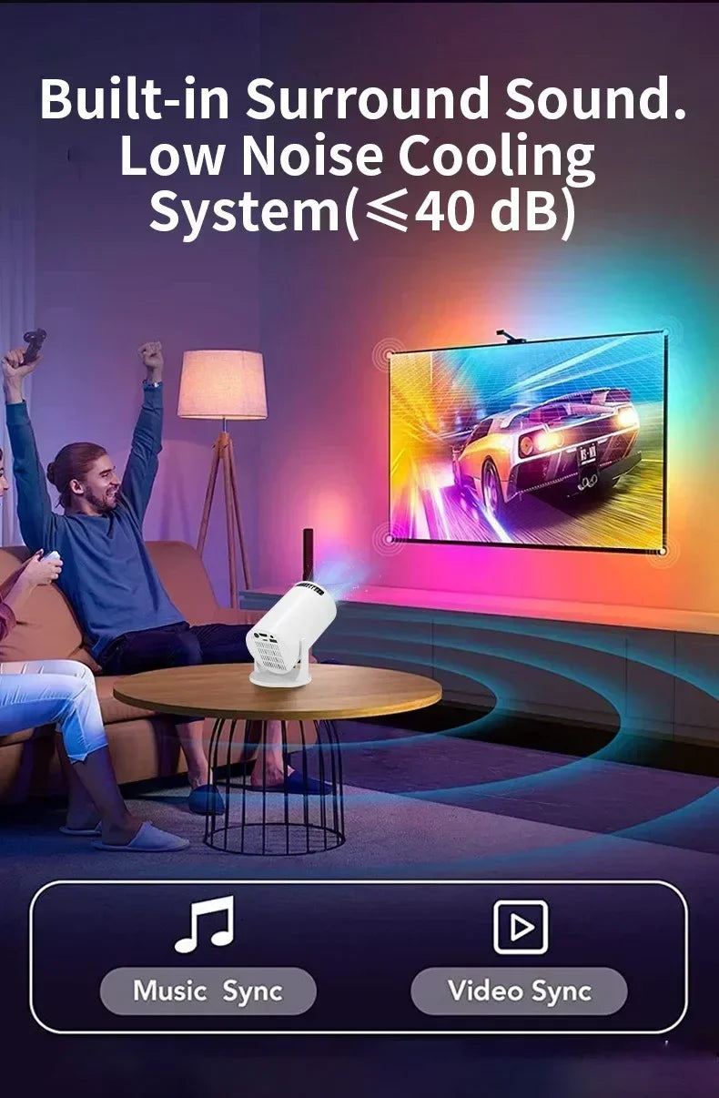 USAMR HY200 1080P Portable Projector – 270° Adjustable Mini Home Theater with Speaker & HDMI/USB Input