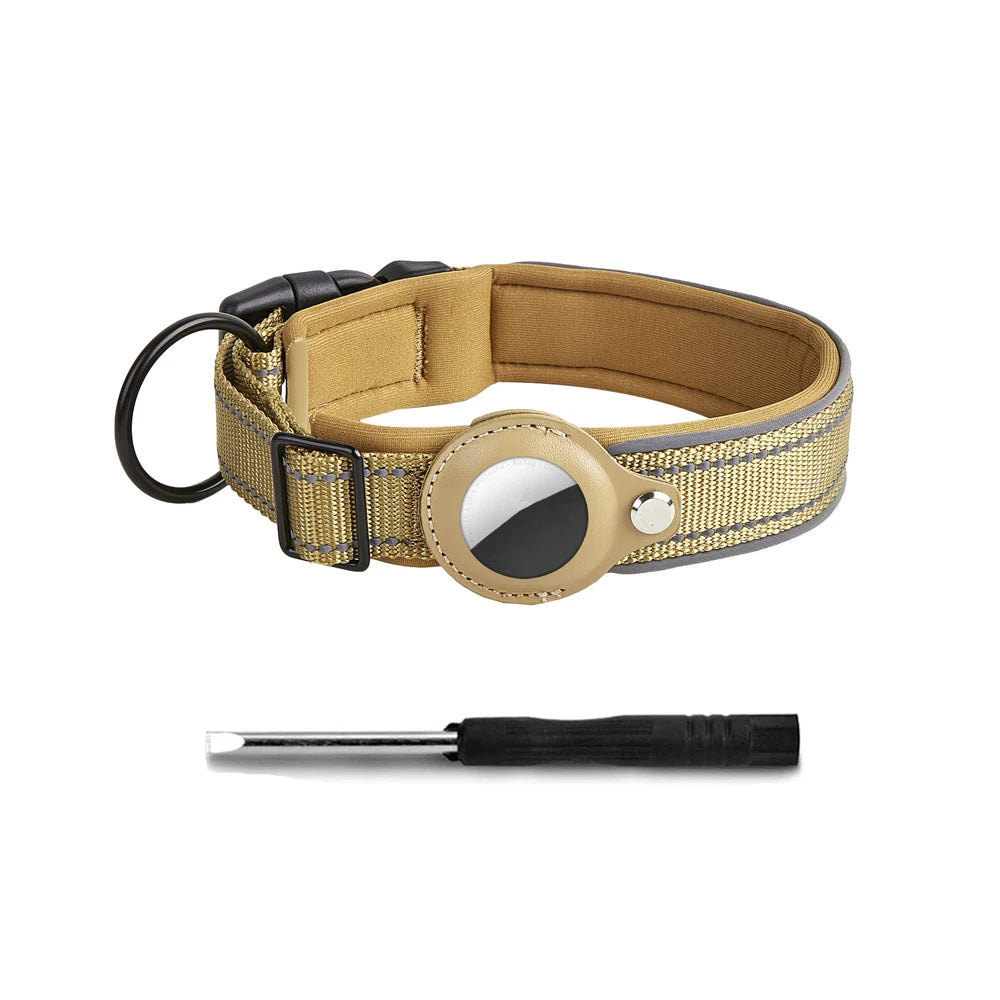 Reflective AirTag Dog Collar – Adjustable Heavy-Duty Collar with Built-In AirTag Holder