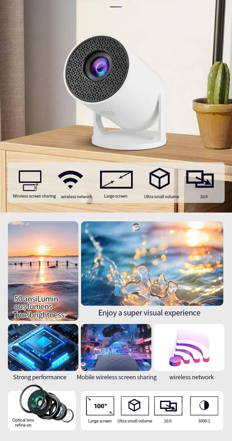 USAMR HY200 1080P Portable Projector – 270° Adjustable Mini Home Theater with Speaker & HDMI/USB Input