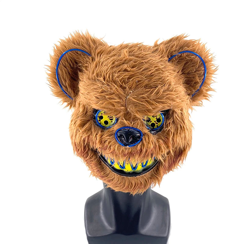 LED Glowing Bloody Bear Mask – Horror Plush Rabbit & Bear Cosplay Mask for Halloween and Festivals