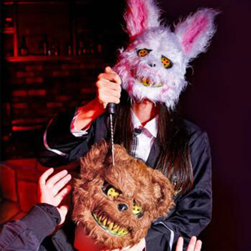 Bloody Plush Black Bear Mask – Full Face Horror Costume for Halloween & Cosplay Events