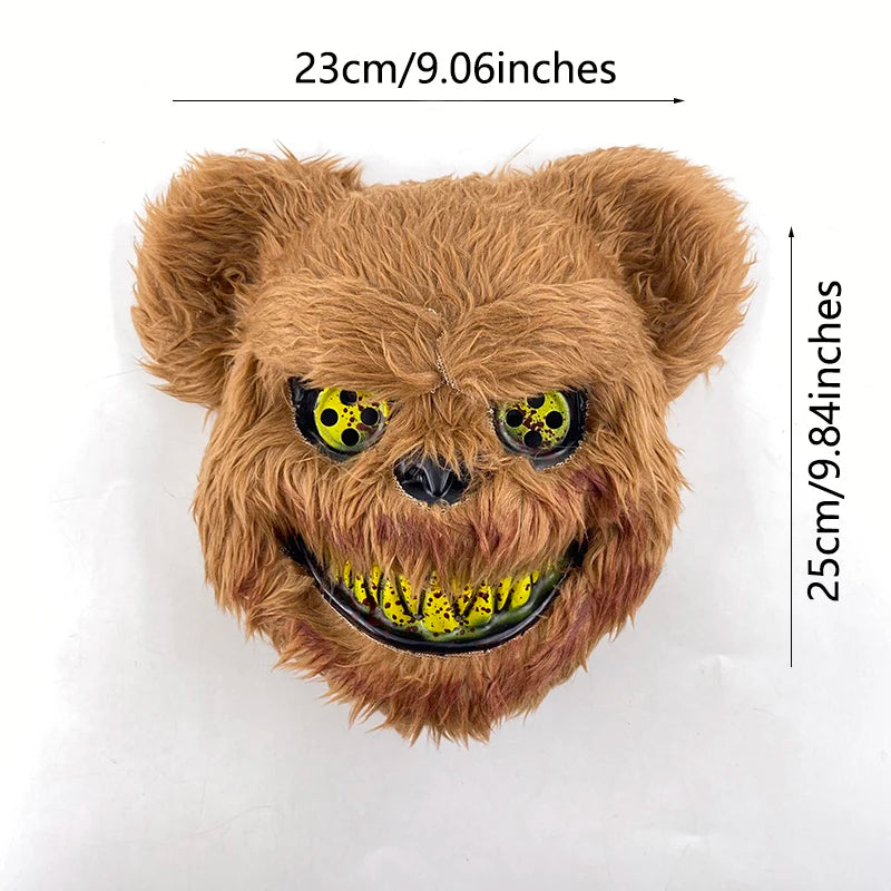 LED Glowing Bloody Bear Mask – Horror Plush Rabbit & Bear Cosplay Mask for Halloween and Festivals