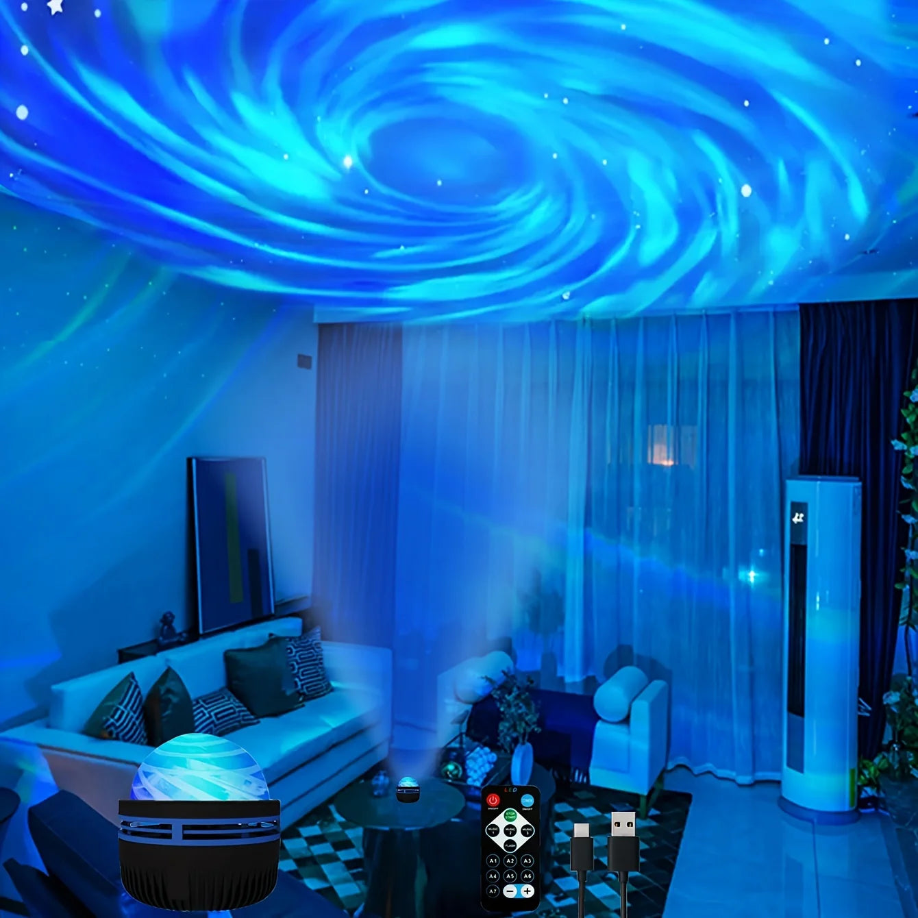 LED Galaxy Night Light Projector – Starry Sky Lamp with Remote Control and 7 Lighting Modes