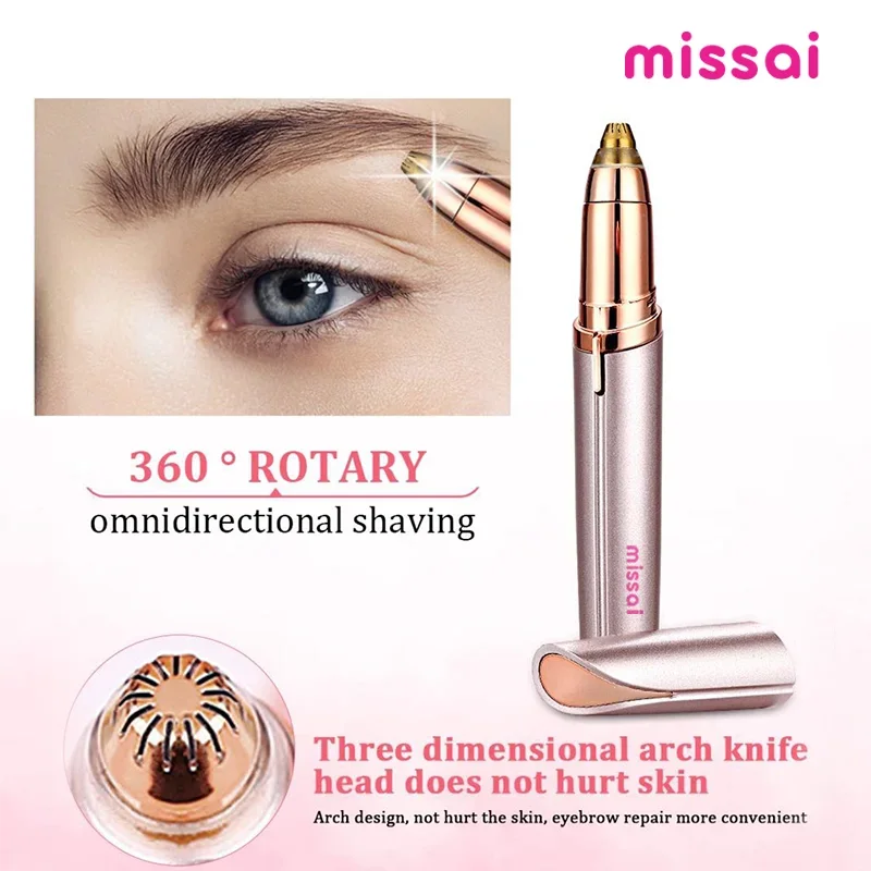 Portable Electric Eyebrow Trimmer – Mini Painless Facial Epilator with LED Light
