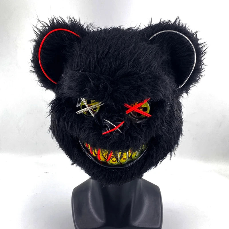 Bloody Plush Black Bear Mask – Full Face Horror Costume for Halloween & Cosplay Events