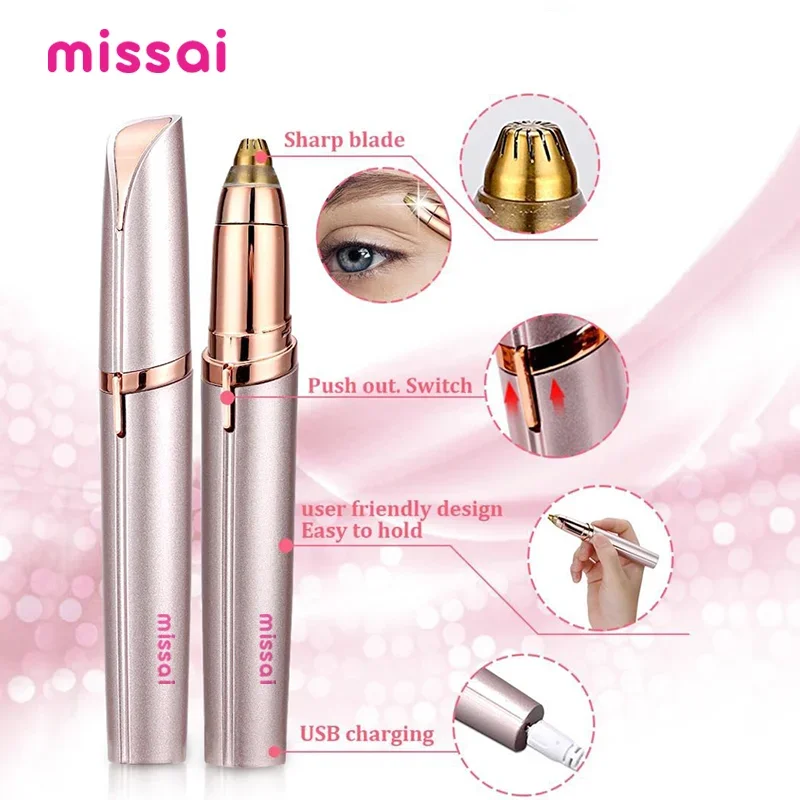 Portable Electric Eyebrow Trimmer – Mini Painless Facial Epilator with LED Light