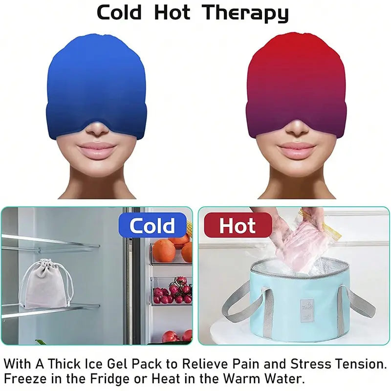 Gel Ice HGel Ice Headache & Migraine Relief Hat – Cold & Hot Compress Therapy Capeadache Migraine Relief Hat Cold Compress Therapy Cap Ice Head Wrap Pack Eye Mask For Pressure Relieve Pain Ice Hat