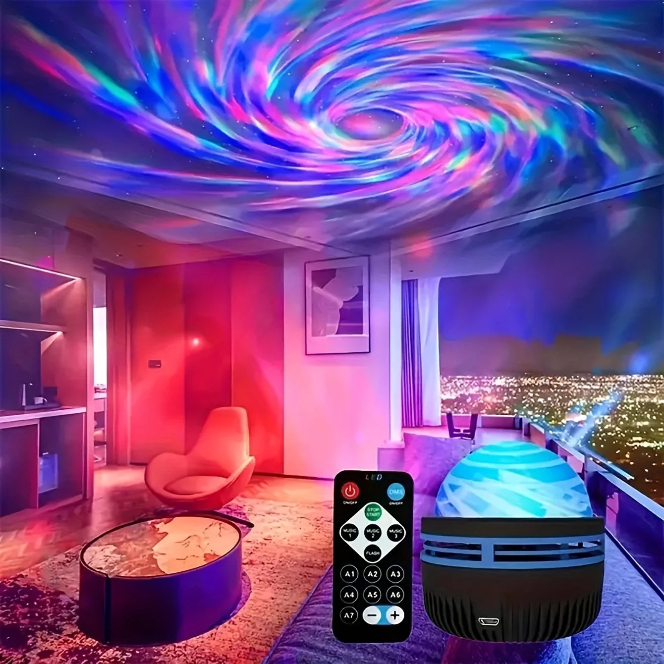 LED Galaxy Night Light Projector – Starry Sky Lamp with Remote Control and 7 Lighting Modes
