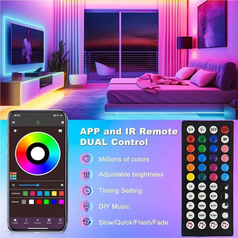 RGB LED Strip Lights – Flexible Room Lighting with App and Remote Control