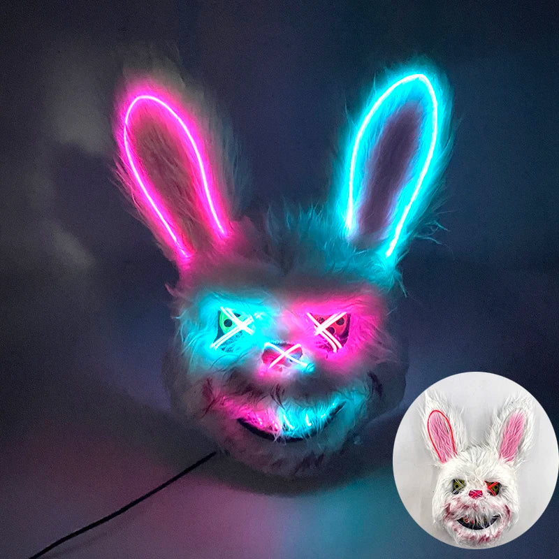 LED Glowing Bloody Bear Mask – Horror Plush Rabbit & Bear Cosplay Mask for Halloween and Festivals