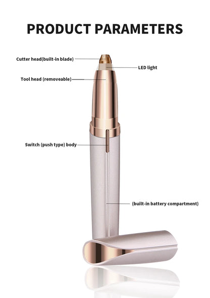 Portable Electric Eyebrow Trimmer – Mini Painless Facial Epilator with LED Light