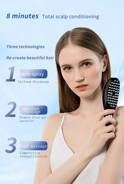 Electric Spray Massage Comb – LED Hair Growth & Scalp Care Vibration Massager Brush