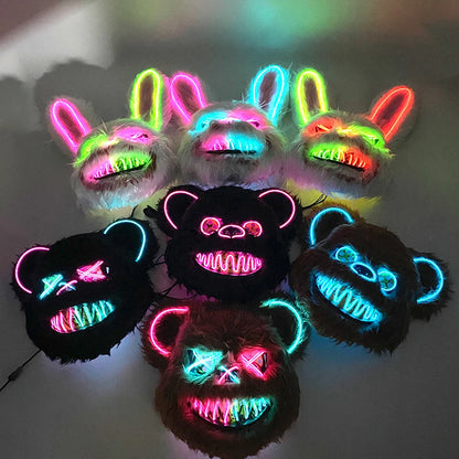 LED Glowing Bloody Bear Mask – Horror Plush Rabbit & Bear Cosplay Mask for Halloween and Festivals