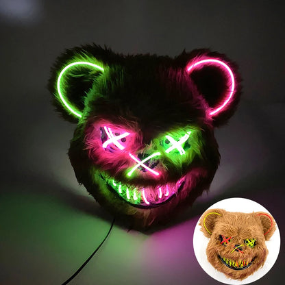 LED Glowing Bloody Bear Mask – Horror Plush Rabbit & Bear Cosplay Mask for Halloween and Festivals