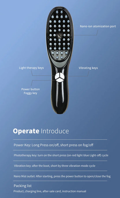 Electric Spray Massage Comb – LED Hair Growth & Scalp Care Vibration Massager Brush