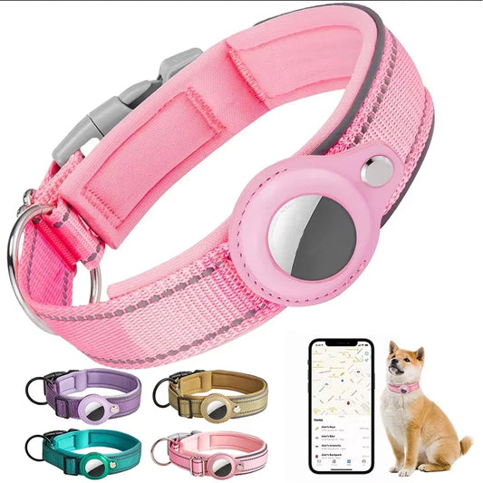 Reflective AirTag Dog Collar – Adjustable Heavy-Duty Collar with Built-In AirTag Holder