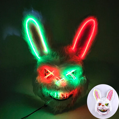 LED Glowing Bloody Bear Mask – Horror Plush Rabbit & Bear Cosplay Mask for Halloween and Festivals