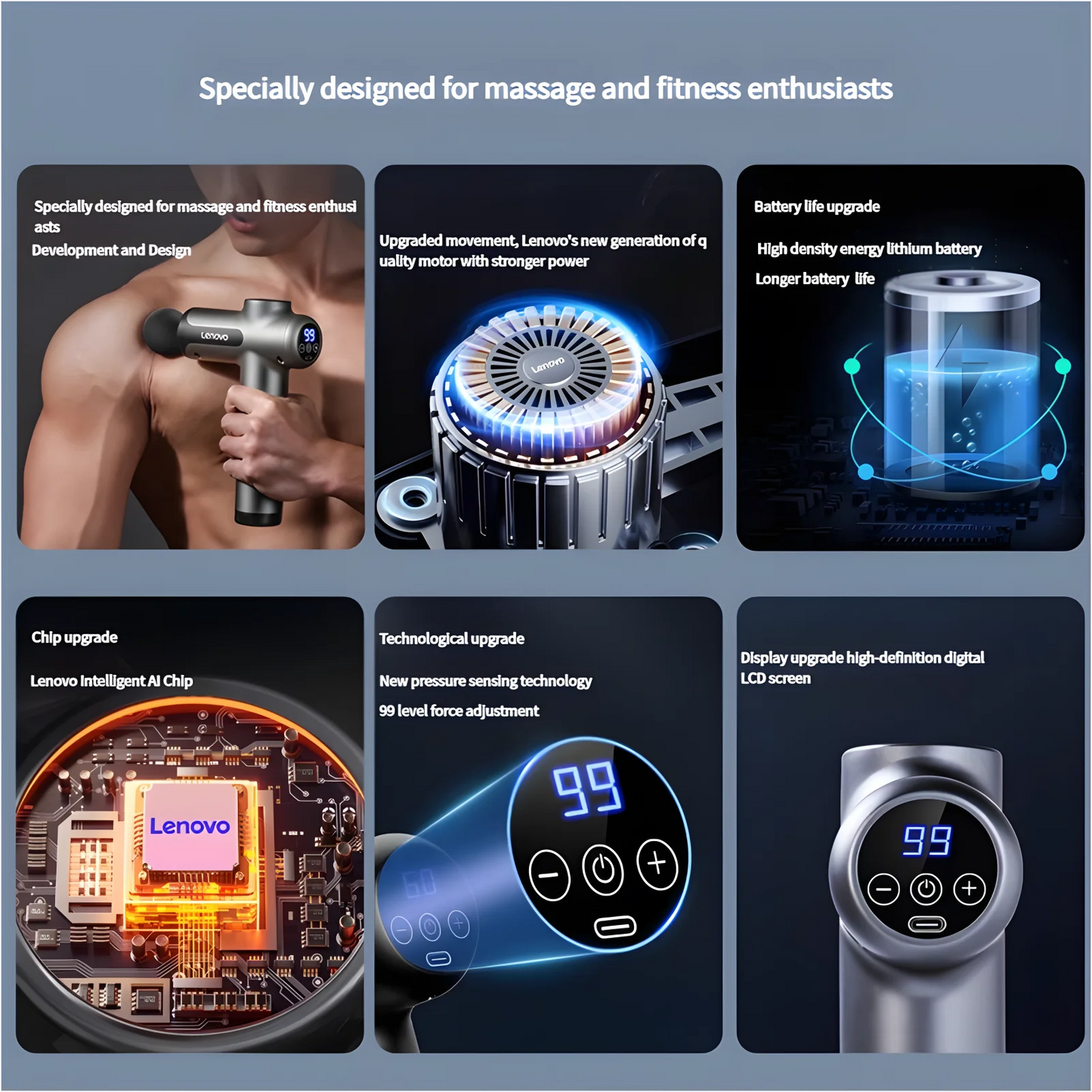 Lenovo Deep Tissue Massage Gun for Muscle Recovery and Relaxation