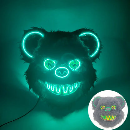 LED Glowing Bloody Bear Mask – Horror Plush Rabbit & Bear Cosplay Mask for Halloween and Festivals