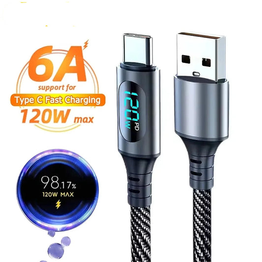 6A 120W Super Fast Charging Cable with LED Display