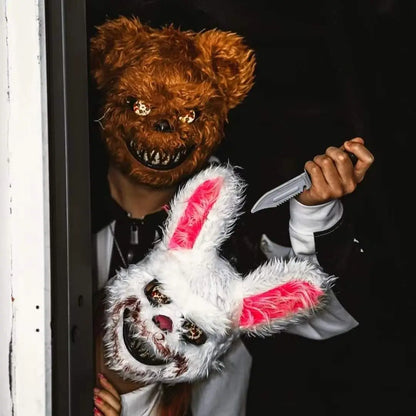 LED Glowing Bloody Bear Mask – Horror Plush Rabbit & Bear Cosplay Mask for Halloween and Festivals