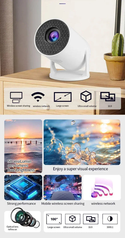 USAMR HY200 1080P Portable Projector – 270° Adjustable Mini Home Theater with Speaker & HDMI/USB Input