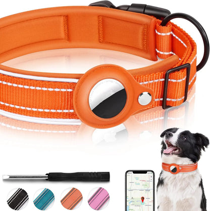 Reflective AirTag Dog Collar – Adjustable Heavy-Duty Collar with Built-In AirTag Holder
