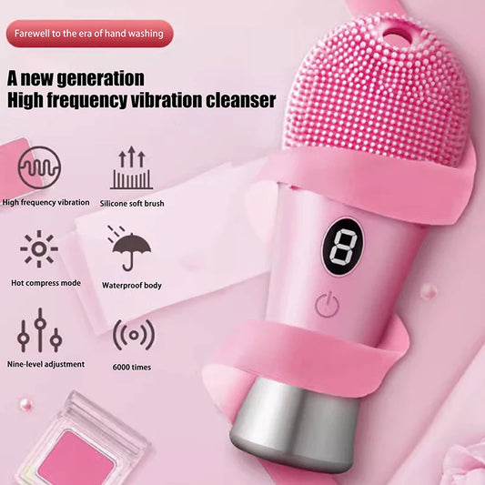 9 Gear Electric Ultrasonic Skin Sonic Scrubber Facial Brush Cleaner High Frequency Vibration Face Silicone Rechargeable