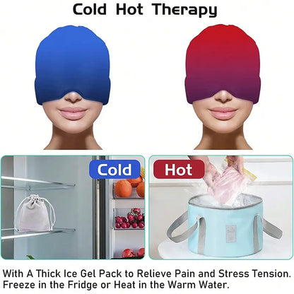 Gel Ice HGel Ice Headache & Migraine Relief Hat – Cold & Hot Compress Therapy Capeadache Migraine Relief Hat Cold Compress Therapy Cap Ice Head Wrap Pack Eye Mask For Pressure Relieve Pain Ice Hat
