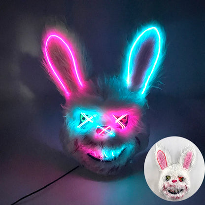 LED Glowing Bloody Bear Mask – Horror Plush Rabbit & Bear Cosplay Mask for Halloween and Festivals